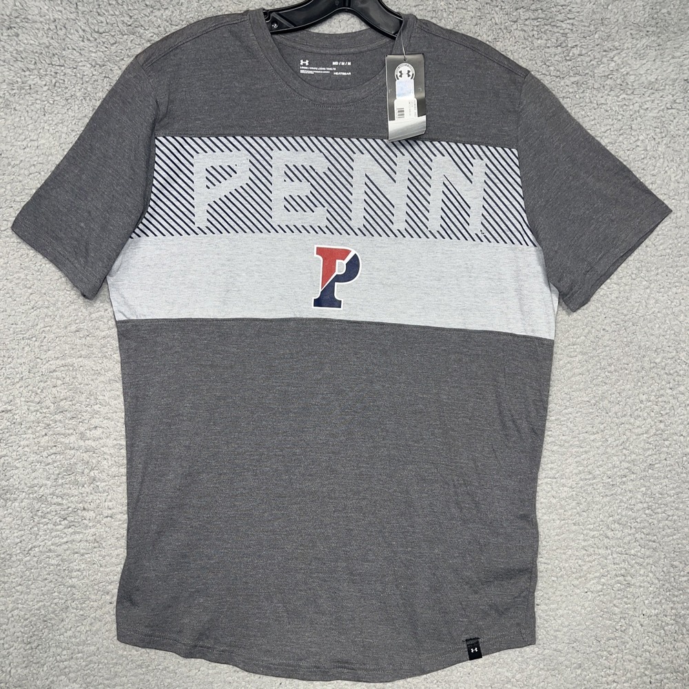 NWT Under Armour U. of Pennsylvania Penn Quakers T Shirt Sz M Gray Logo Tee